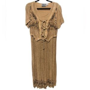 Vintage Style Boho Maxi Dress Short Sleeve Hippie Sundress Flowy Overlap Floral